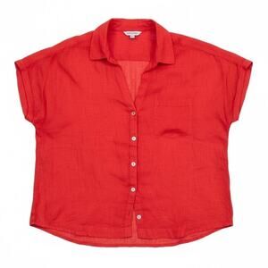 C&C California 100% Linen Red Cropped Boxy Button Down Shirt Large Resort Summer